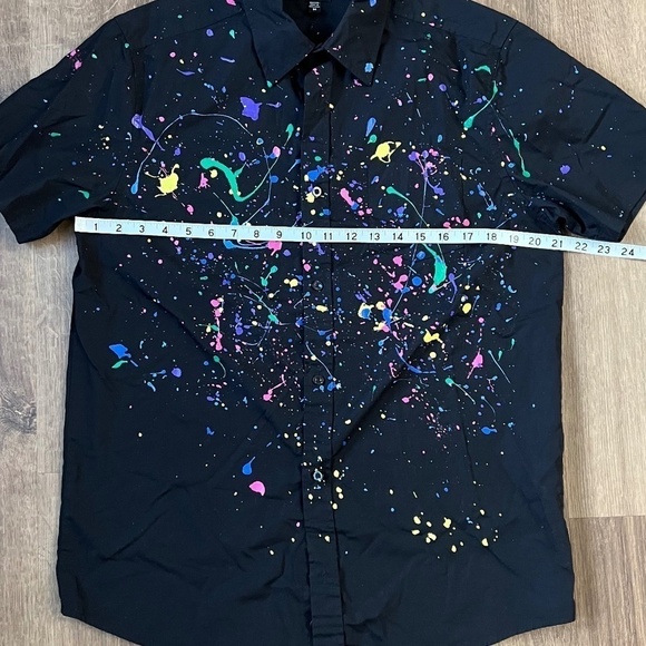 Lee 80's Retro Splatter Paint Black Short Sleeve Button down Sz M - Picture 3 of 9